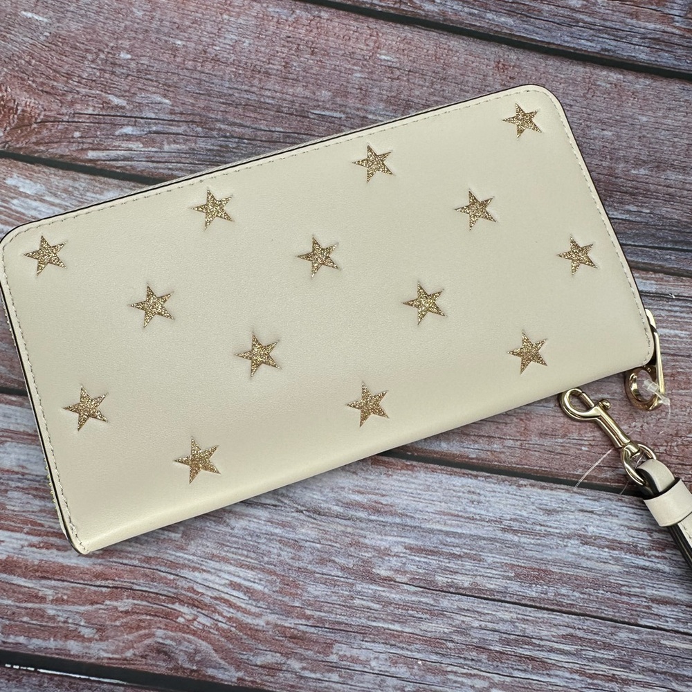 COACH | Cream Gold Stars Long Zip Around Wallet NWT - Picture 4 of 5